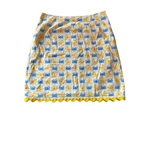 Sixth Alice Women's Cotton Skirt Size 12 Crab & Seaweed Pattern Yellow & Blue